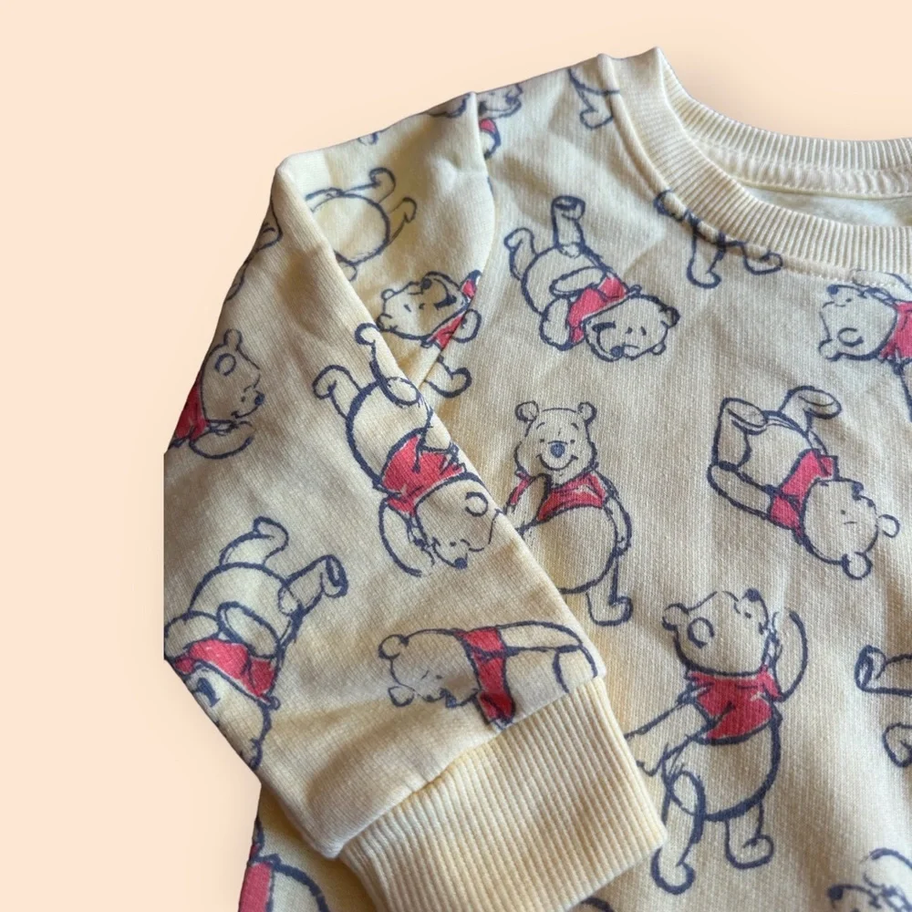 NWOT Disney Baby Pale Yellow All Over Winnie The Pooh Print Crewneck Sweatshirt - Picture 4 of 7